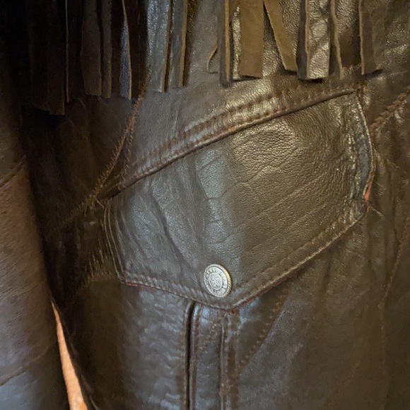 Leather FRINGY bomber jacket || patch leather || mint! || biker jacket || size L - Picture 6 of 8